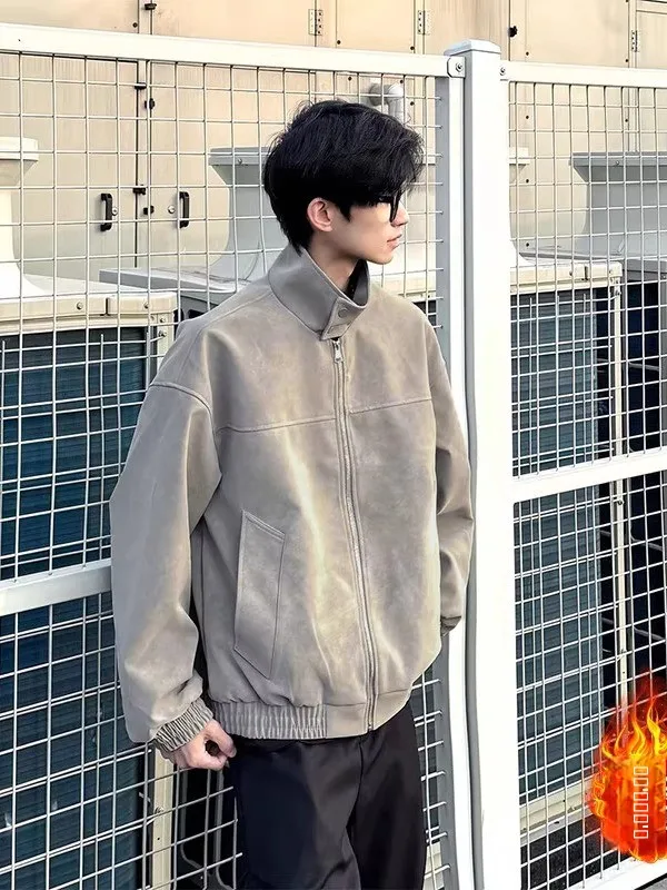 

Утепленная куртка из искусственной кожи с серебристым мехом, воротником-стойкой, теплая, модная, брендовая, для пар, хлопковая, осенне-зимняя