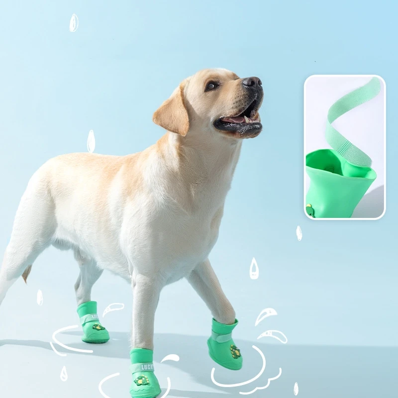 Waterproof Anti-Slip Rubber Shoes for Pet Dogs, Large Cartoon Animal Shoes, Rain Shoes, Outdoor Footwear, 4Pcs