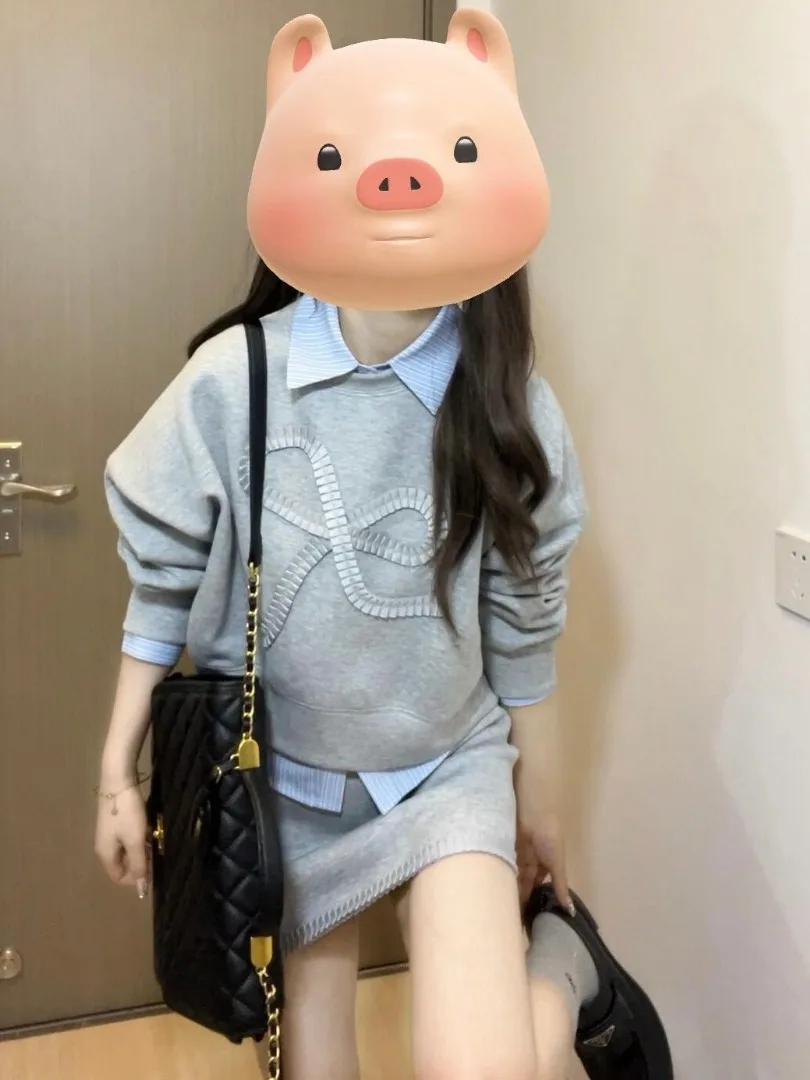 

ey Knot Sweatirt Dr Women's Spring 2026 New Early Spring Korean College Sle Clete Set Faionable Outfit