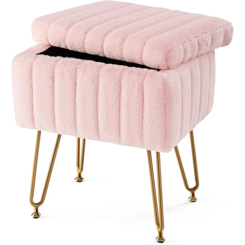 Vanity Stool Chair with Storage Ottoman Soft Makeup Footstools Seat Modern Cute Small Footrest for Home Entryway Bedroom