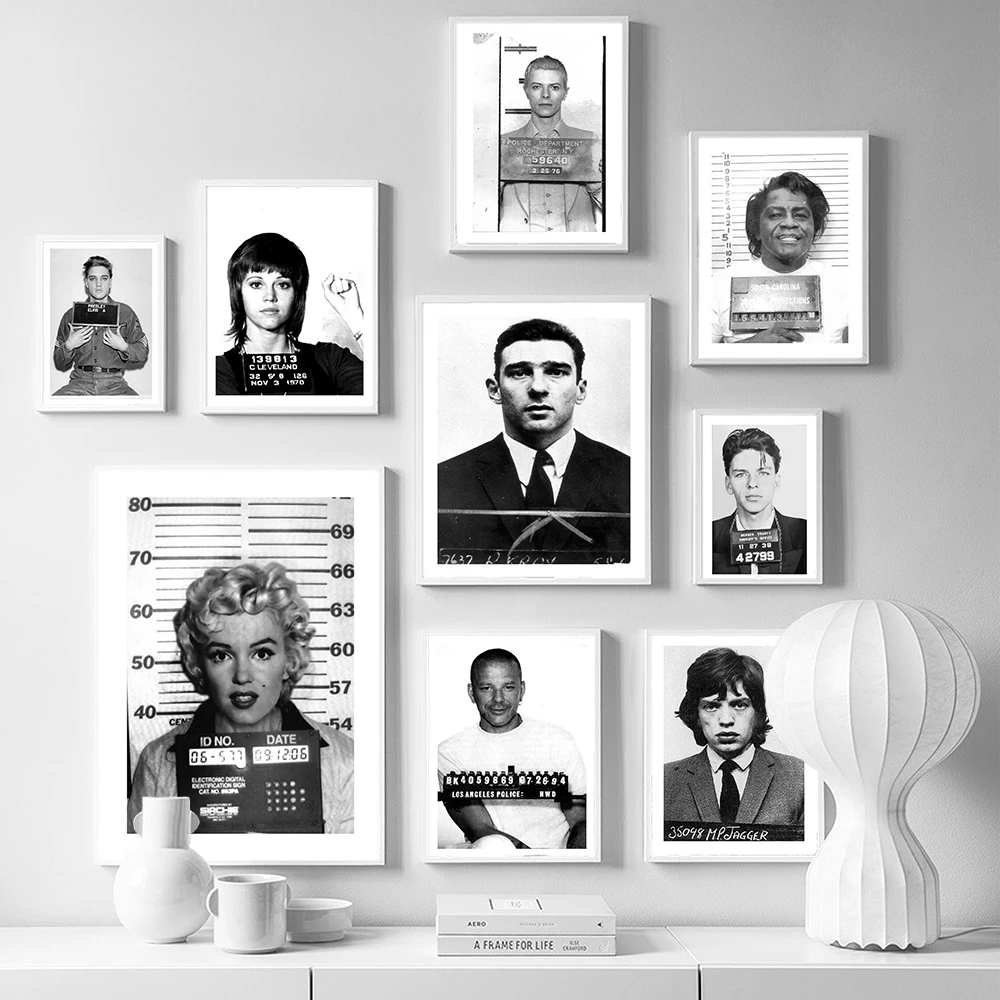 Celebrity Mugshot Prints Famous Felon Photos Poster HD Black White Vintage Canvas Painting Photography Wall Art Room Decor Gift