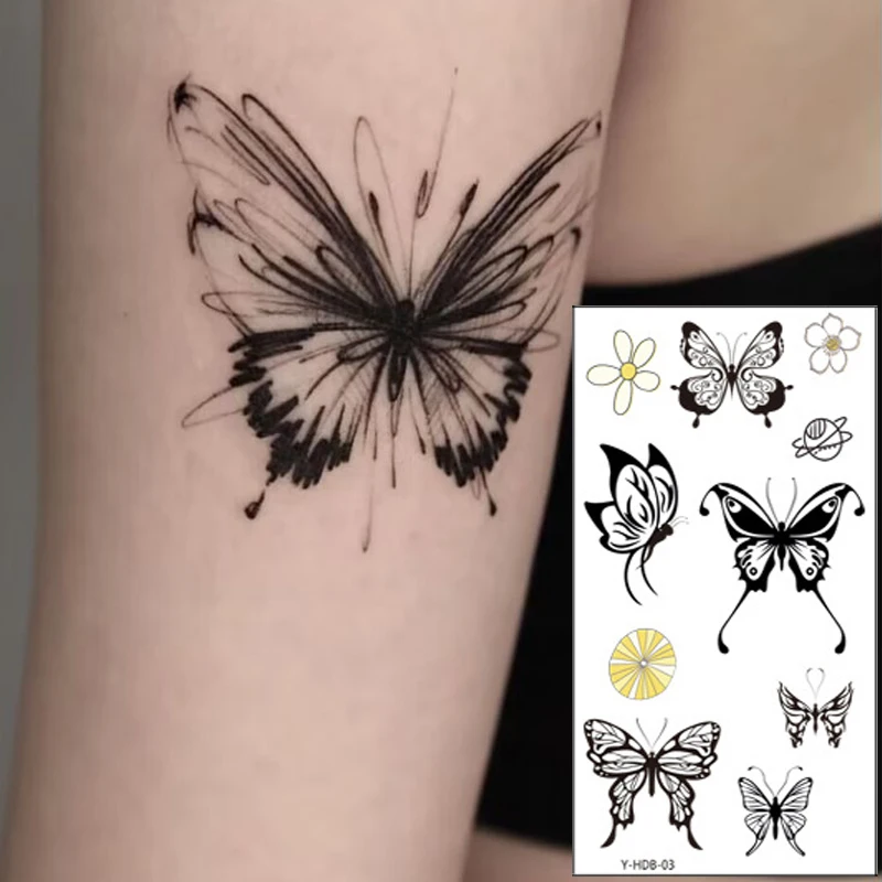 

10pcs Dark Butterfly Series Tattoo Stickers Waterproof Flower Fake Tattoo DIY Moon Star Temporary Tattoo Leg Arm Body Arts
