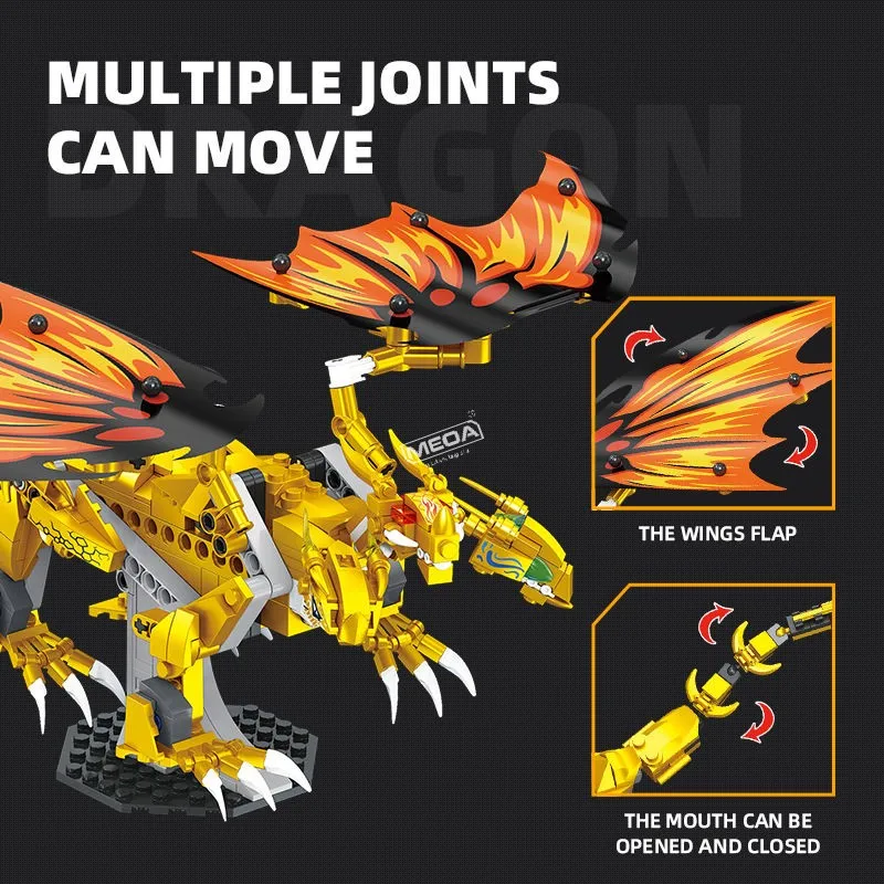 

DIY Fire Dragon Building Blocks Flying Dragon Animal Bricks Model Creative Desktop Decoration Boy MOC Toys Kids Holiday Gifts