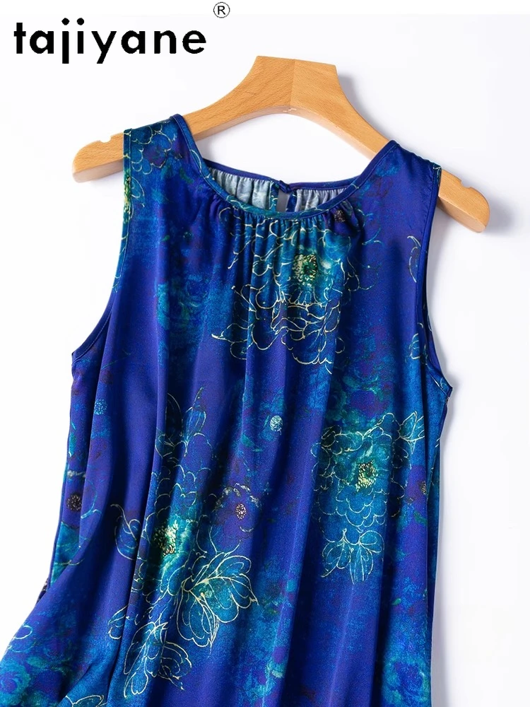 Tajiyyane 93% vestidos longos de seda amoreira para mulher verão estiramento cetim tanque vestido azul escuro roupas femininas 2025 пла considerado
