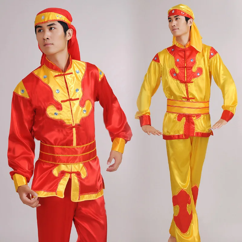 

Chinese Male Yangko Costume Male Dragon Dance Clothes Lion Dance Clothing Chinese Folk Costume Waist Drum Dance Costume 18