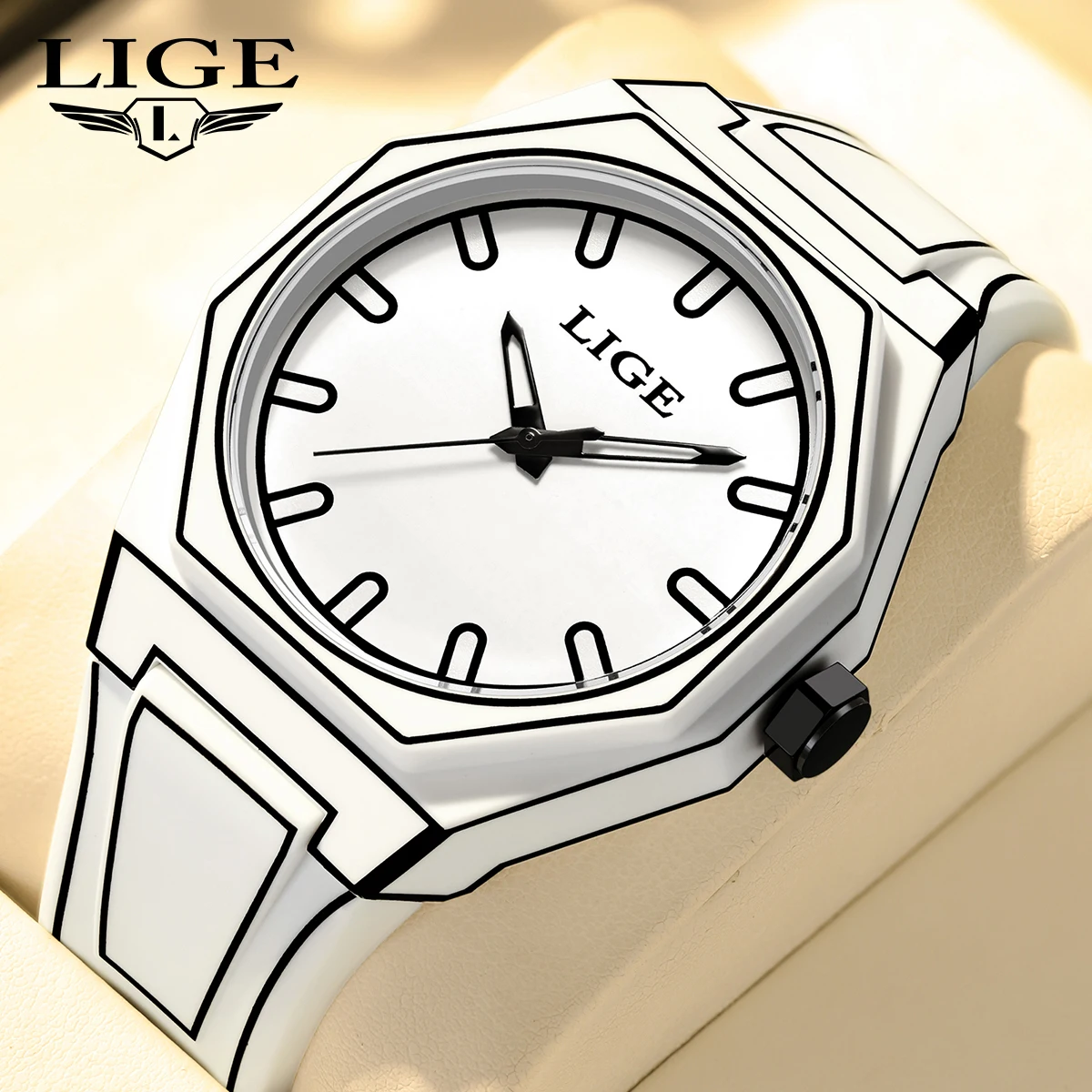 LIGE Couple watches Modern Minimalist Sketching Creative Sports and Leisure Watch Creative Design Waterproof Watch Couple gift