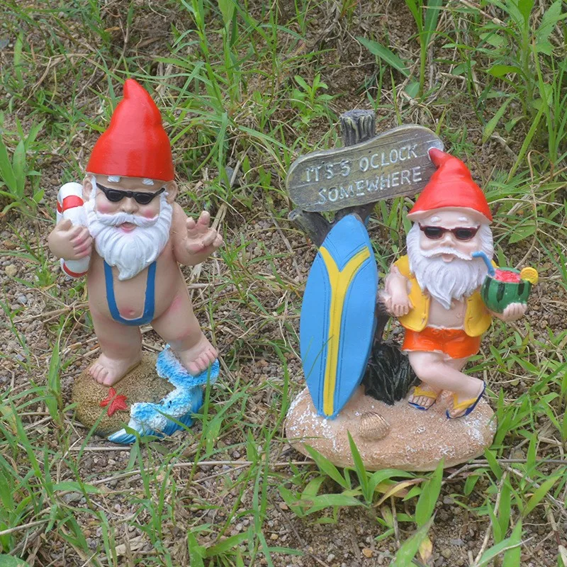 New Garden Gnome Statue Resin Craft Funny White Beard Dwarf Outdoor Decor