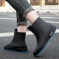 High-end Men's Rain Boots High-top Men's Water Shoes New Waterproof Plus Velvet Warm Couple Rain Boots 2024 Anti-slip Snow Boot