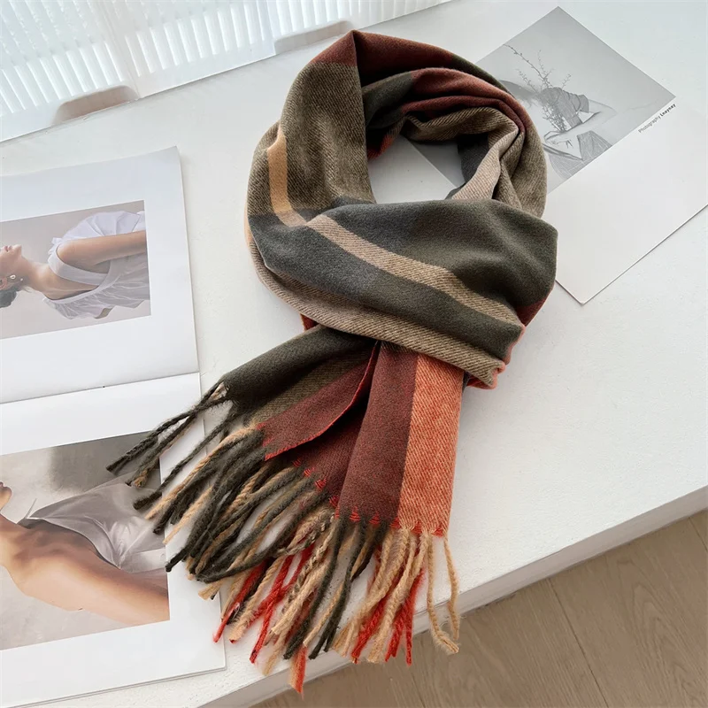 35*200cm Plaid Color Block Designer Winter Scarf Women Cashmere Shawl Blanket Fashion Wrap Outdoor Warm Accessories