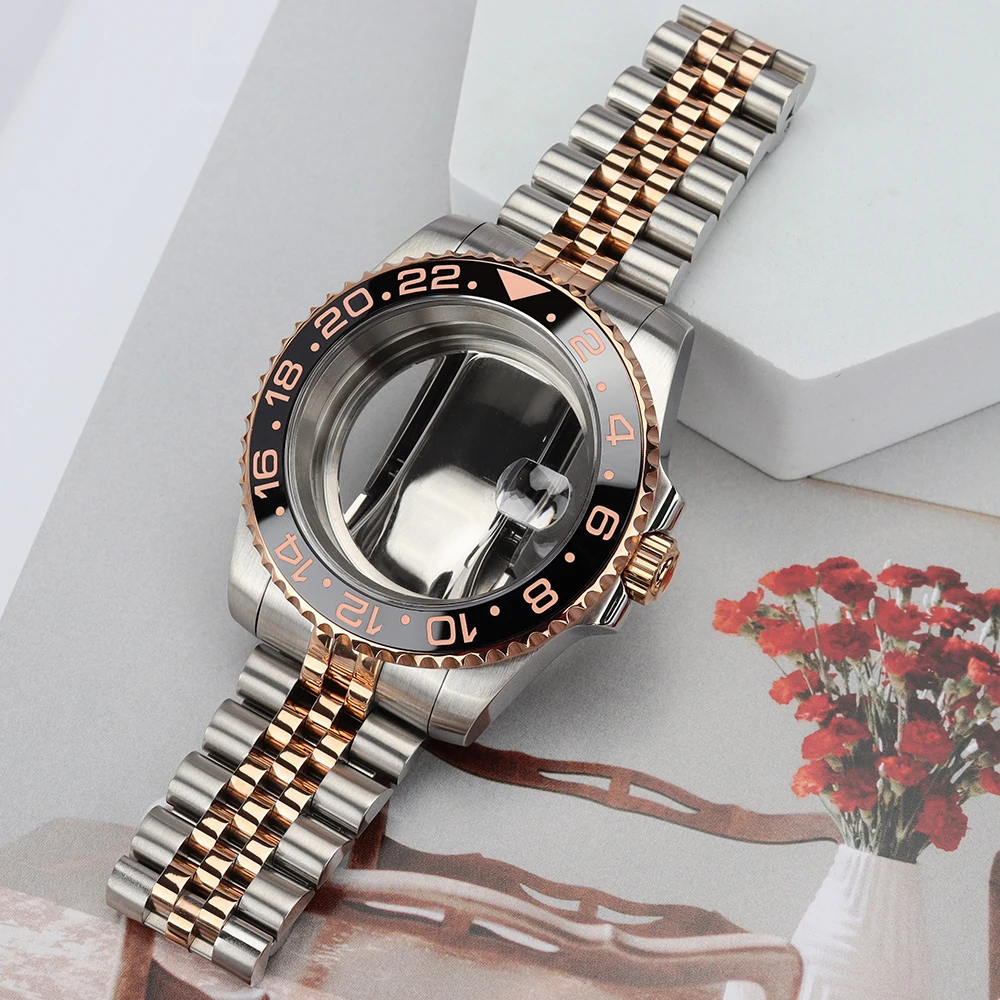 

40mm Watch NH35 Case Ceramic Bezel Sapphire Crystal For NH35 NH36 NH34 NH38 Miyota 8215 ETA 2824 Luxury Watch Case Bracelet Set