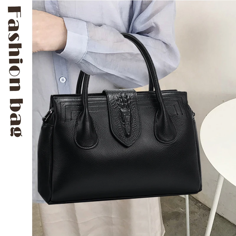 Aidrani 2024 Fashion genuine leather handbag large capacity luxury women\'s briefcase 100% soft cowhide square bag