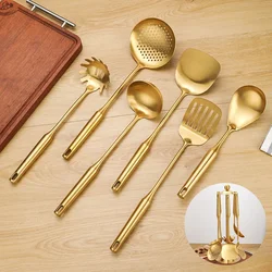 Stainless Steel Golden Spatula Set Soup Spoon Large Leaky Stir-Fry Spatula Fishing Spoon Kitchen Cooking Tools