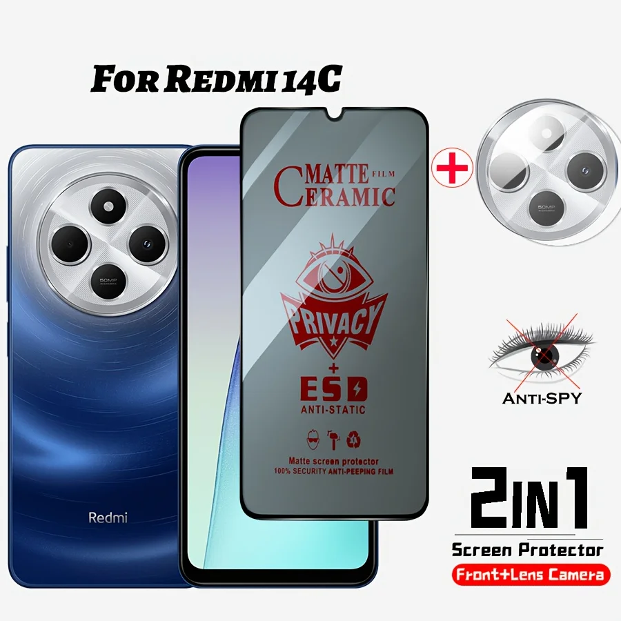 

2-in-1 for Redmi 14C Ceramic Privacy Screen Protector & Camera Lens Protector - Anti-Spy, Scratch-Resistant Tempered Glass