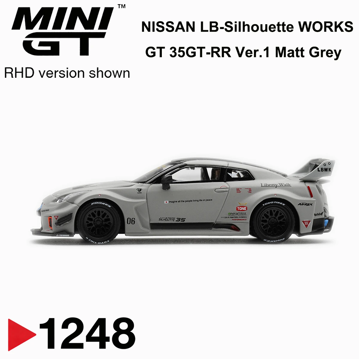 MiniGT 1248 MGT01248 1:64 LBWK LB‑Silhouette WORKS GT 35GT‑RR Ver.1 Matt Grey RHD Diecast Collectible Model Vehicles image 3
