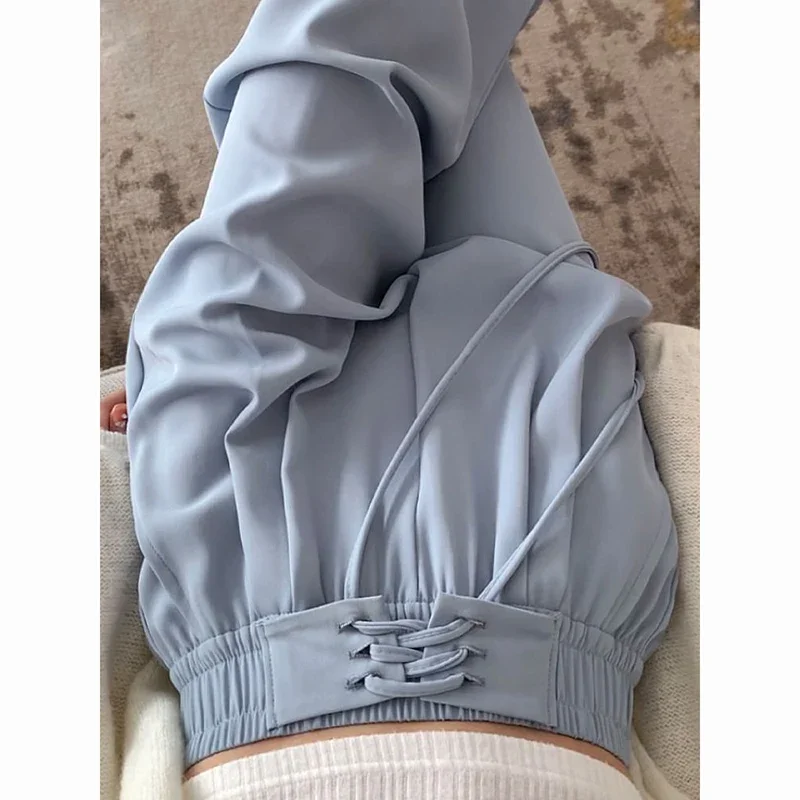 

2025 Spring Lady Chic High Waisted Suit Pants Female Korean Lace Up Straight Leg Trousers Women Solid Color All Match Work Pants