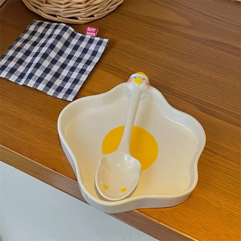 Lovely Fried Egg Shape Ceramic Plate  Novelty Afternoon Tea Dessert Saucer Breakfast Salad Fruit Tray Creative Tableware Dishes