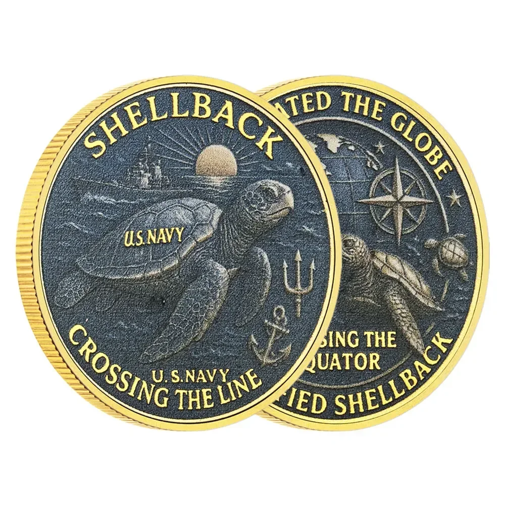 نمط جديد Shellback البحرية مطلية بالذهب جمع عملة معبر الخط تذكارية عملة ديكور المنزل #6