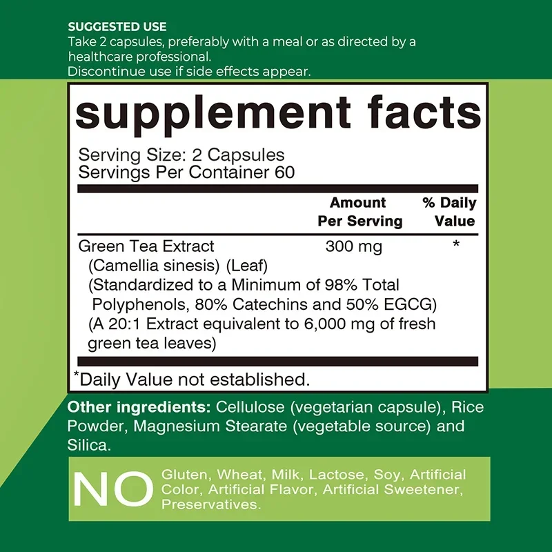 Green Tea Capsules - Promote Metabolism, Efficient Absorption, Healthy Weight Management, Suppress Appetite, Anti-oxidation
