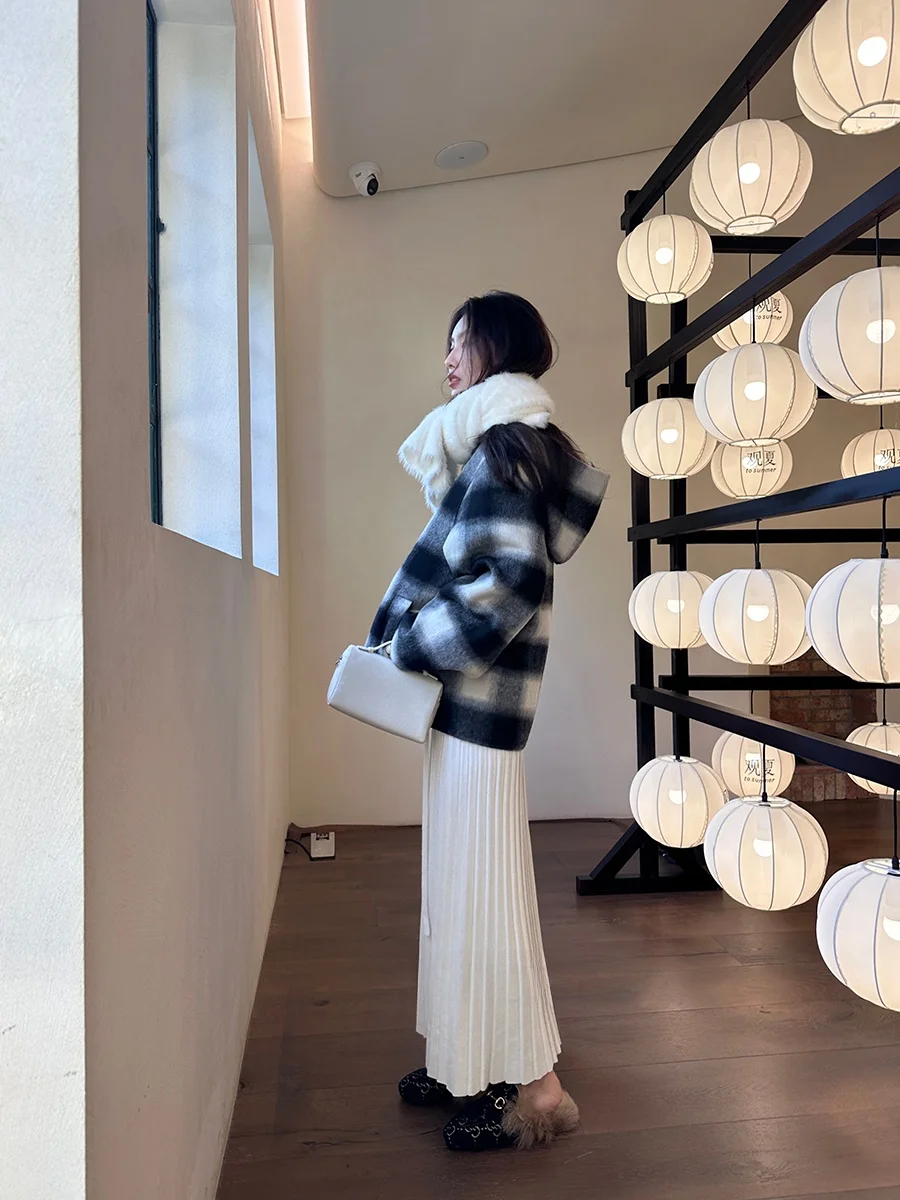 

Winter Knitted A-Line Skirt Fighter Fly Harmonica Score Casual High Waist Pleated f Body Skirt Versatile Faion Rescue