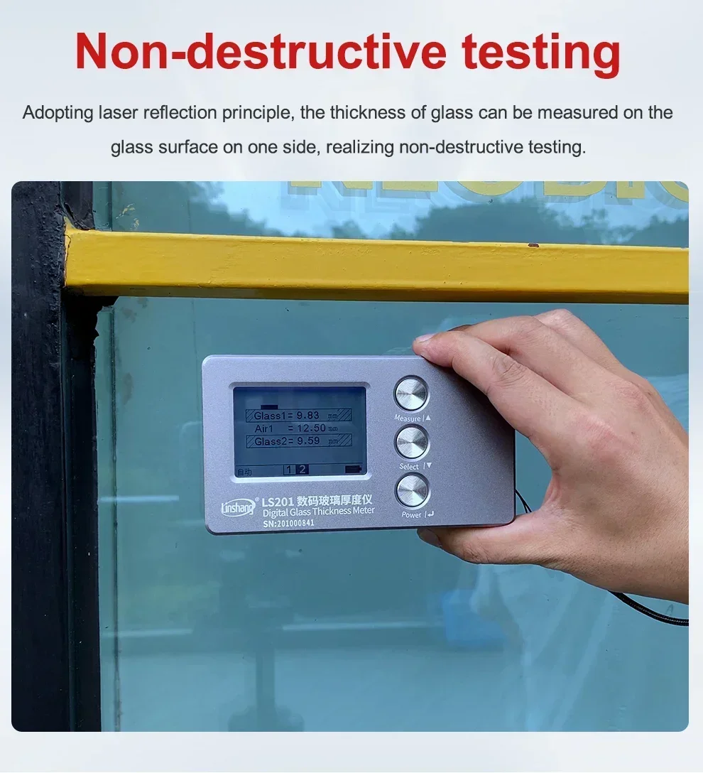 LS201 Digital Glass Thickness Meter Single Side Measure Insulated Double Triple Pane Glass Air Space IG Thickness