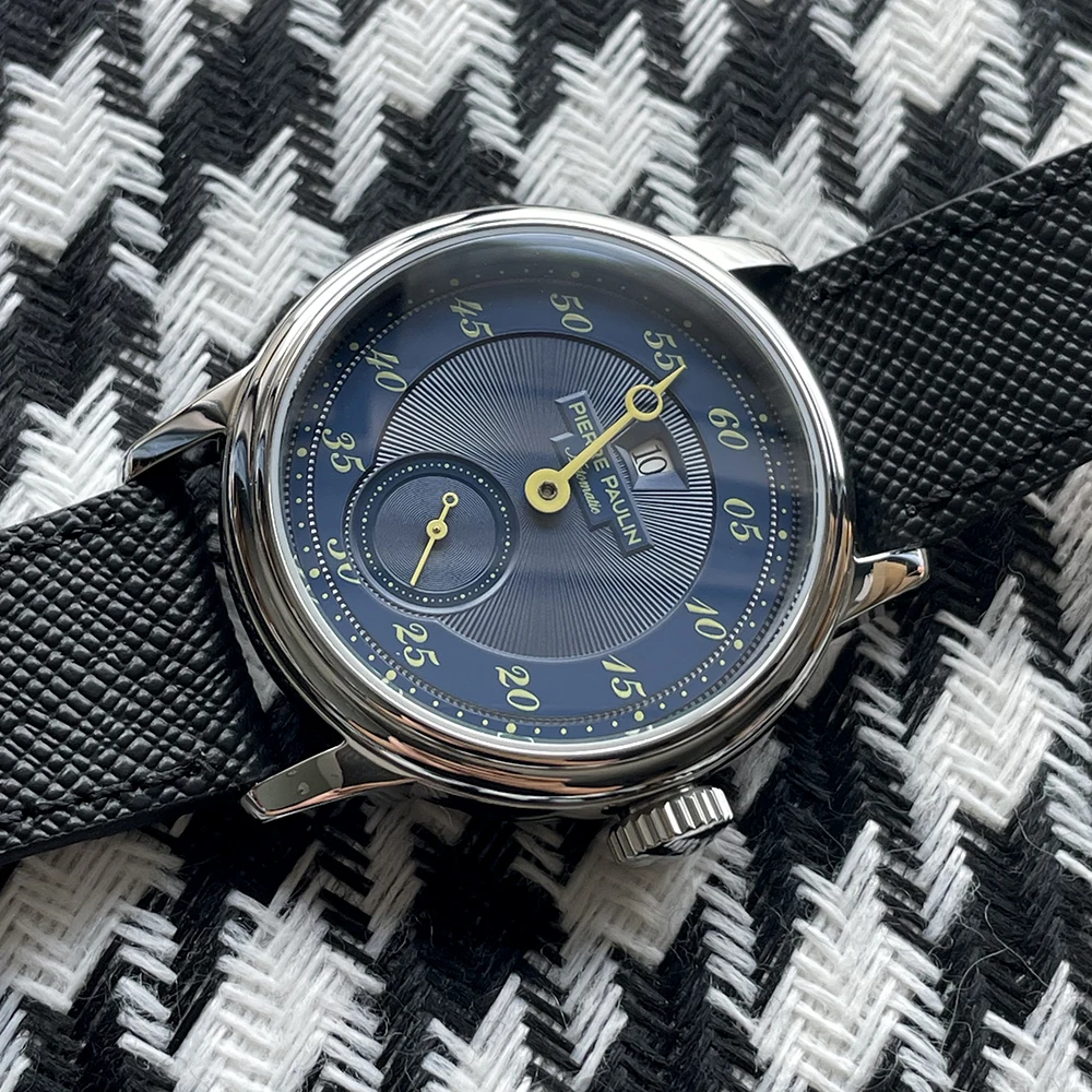 Sapphire Crystal NEW Pierre Paulin Jumping Hour Men Watch Salmon Dial Automatic St17 Mechanical Watch Vintage Date Window