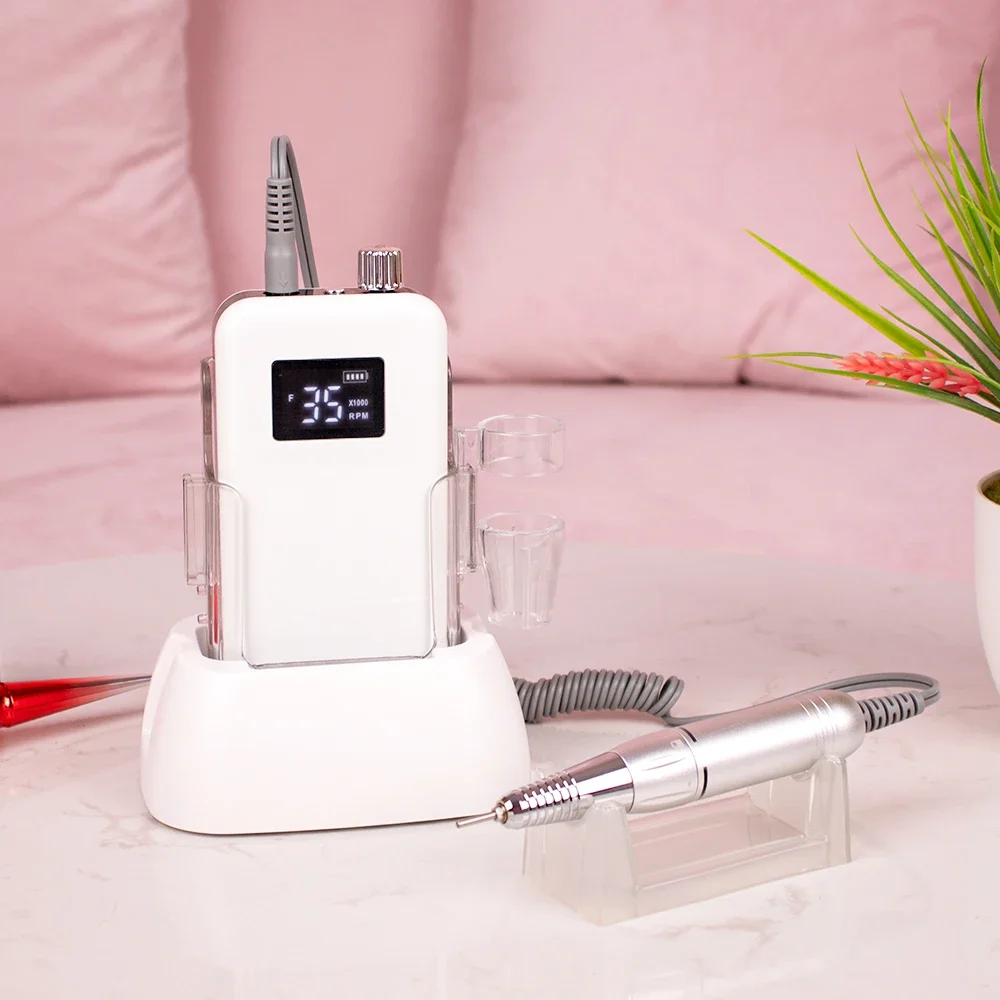 Small Screen Desktop Electric Nail Drill Machine 35000rpm Set for Manicure Pedicure Rechargeable Battery