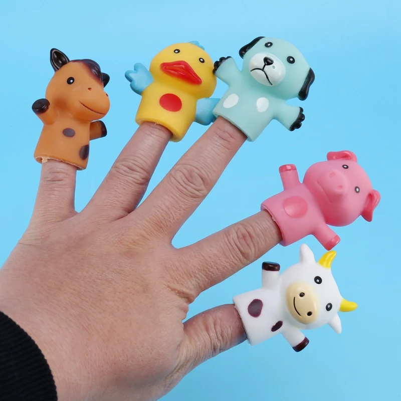 Finger Puppets for Children and Babies 5 Farm Animals BPA PVC Bath Toys Hand Puppets Doll Set Early Eductional Toys(C)