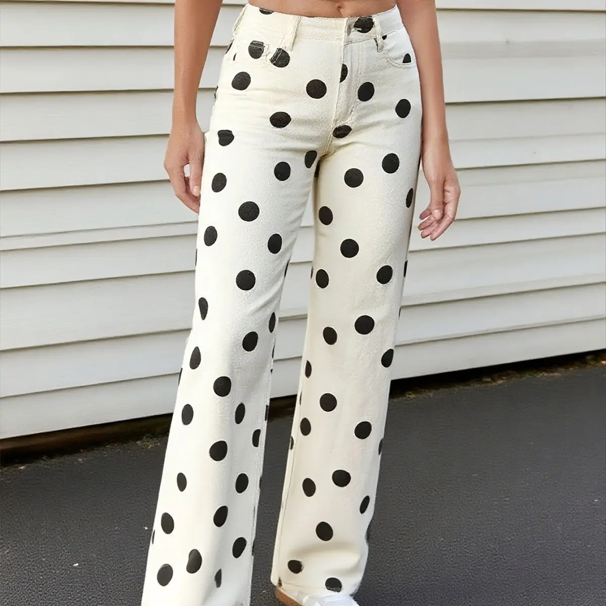 2026 Summer Women's Trousers Elastic and Comfortable Wide Legs High Waist Contrasting Colors Fashionable Printing Polka Dots