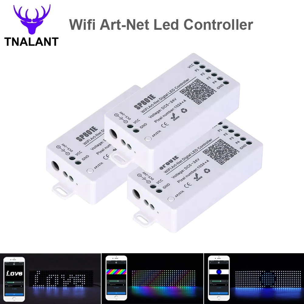 Contrôleur sans fil Wifi Art-Net LED SP801E pour WS2812B WS2811, Module de panneau matriciel pour bande lumineuse, iOS et Android DC5-24V