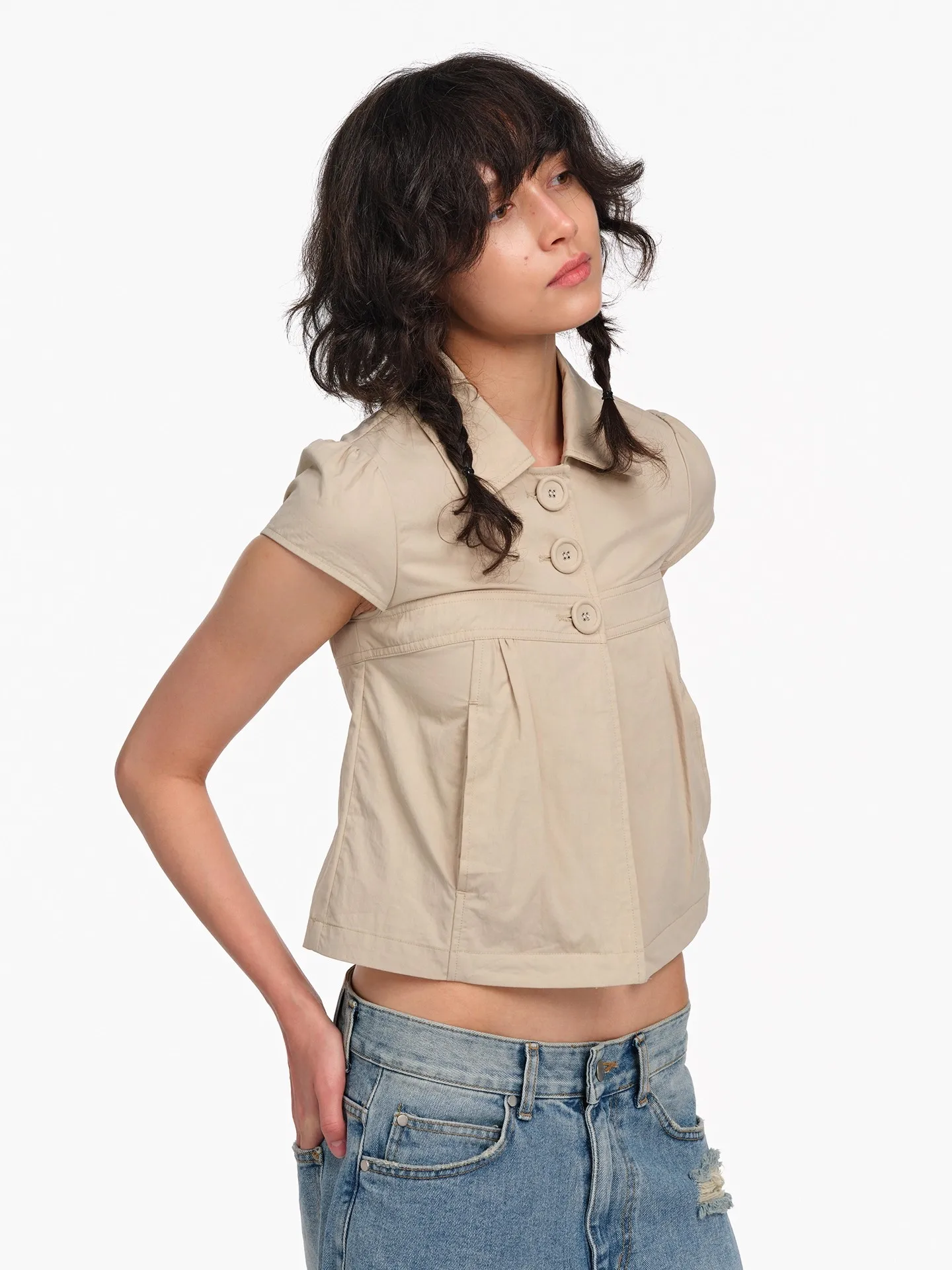 

Lautaro Summer Autumn Short Lightweight Khaki Jacket Women with Short Sleeve High Waist Sexy Chic Black Cropped Top Clothes 2025