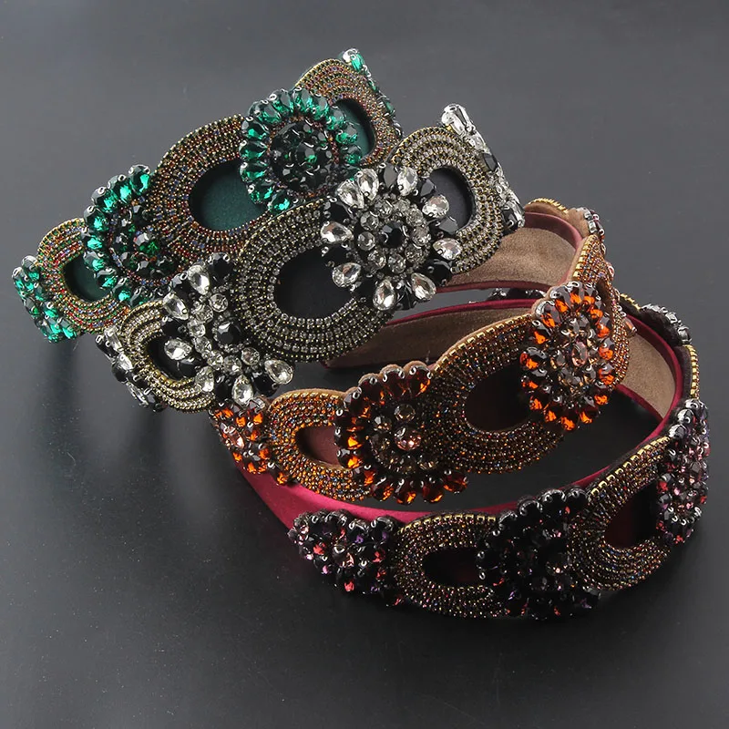 New fashion baroque inlaid rhinestone color geometric headband ladies prom catwalk gift hair accessories headwear 938