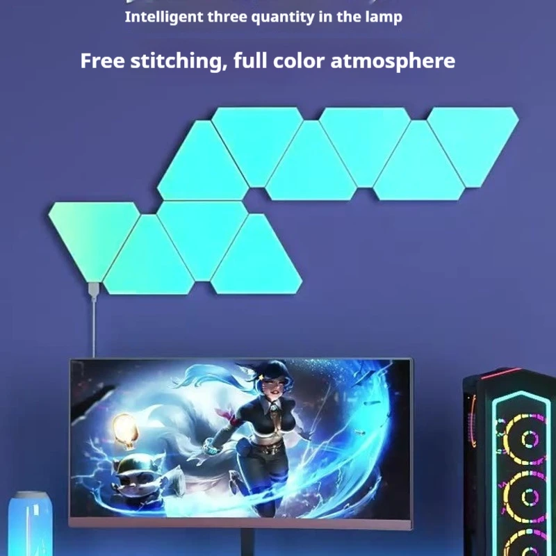 

Smart RGB Wall Light with Music Rhythm Sync - Gaming Room LED Panel Triangle Ambient Lighting for Bedroom/Home Theater