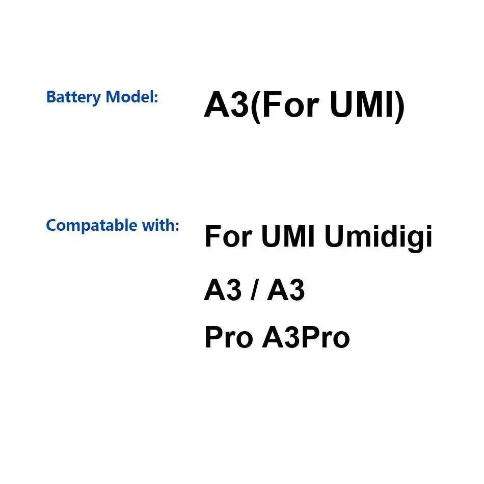 

Долговечная работа, надежная мощность 3300 мАч для аккумулятора мобильного телефона Umidigi Umi A3 Pro