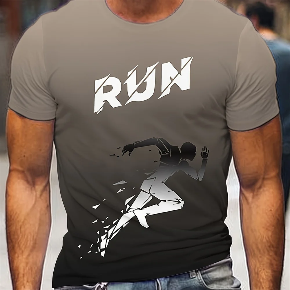 Men\'s Running Pattern Sports T-Shirt Fashion New Tops Summer Breathable Comfortable Short Sleeve Clothing Loose Oversized Tees