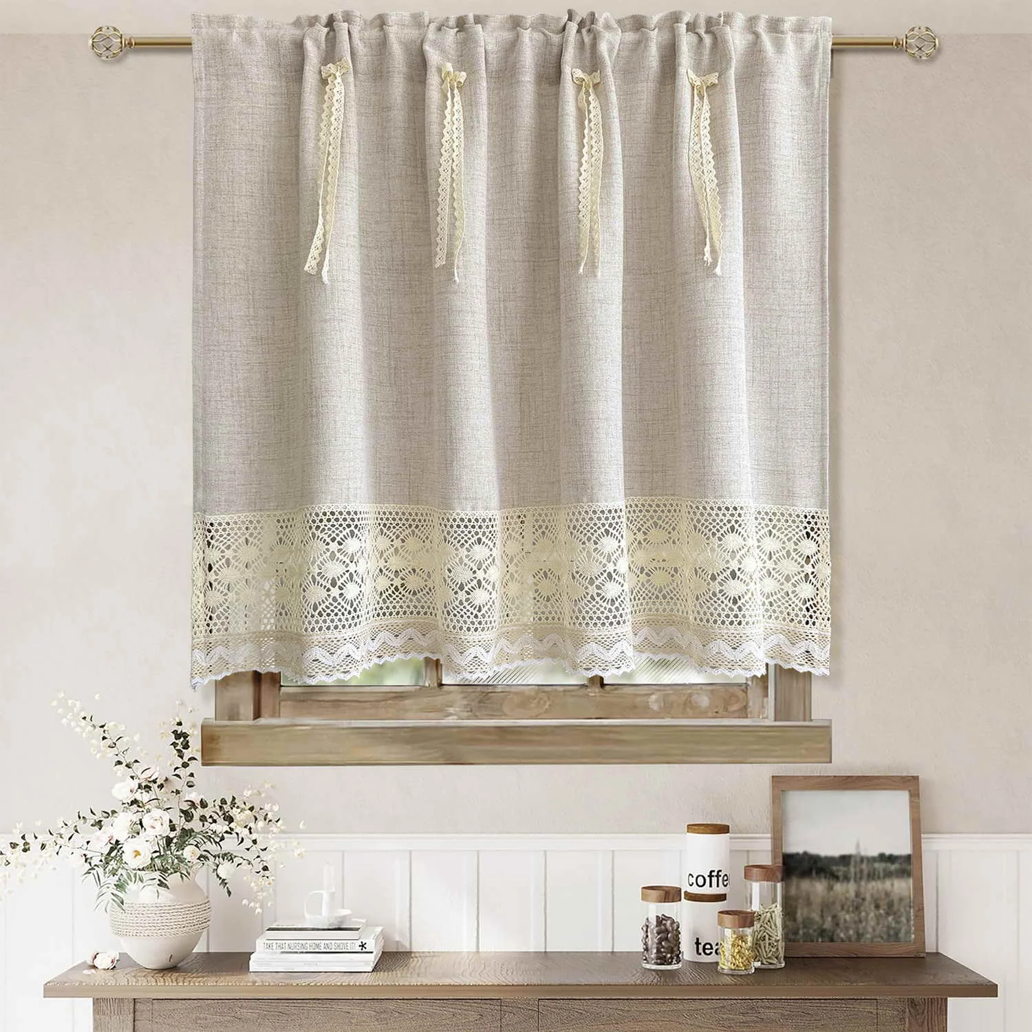 Machine Washable Small Window Curtains for Kitchen，Apartment Kitchen Drapes，Cafe Style Half Curtains，Affordable Linen Curtain