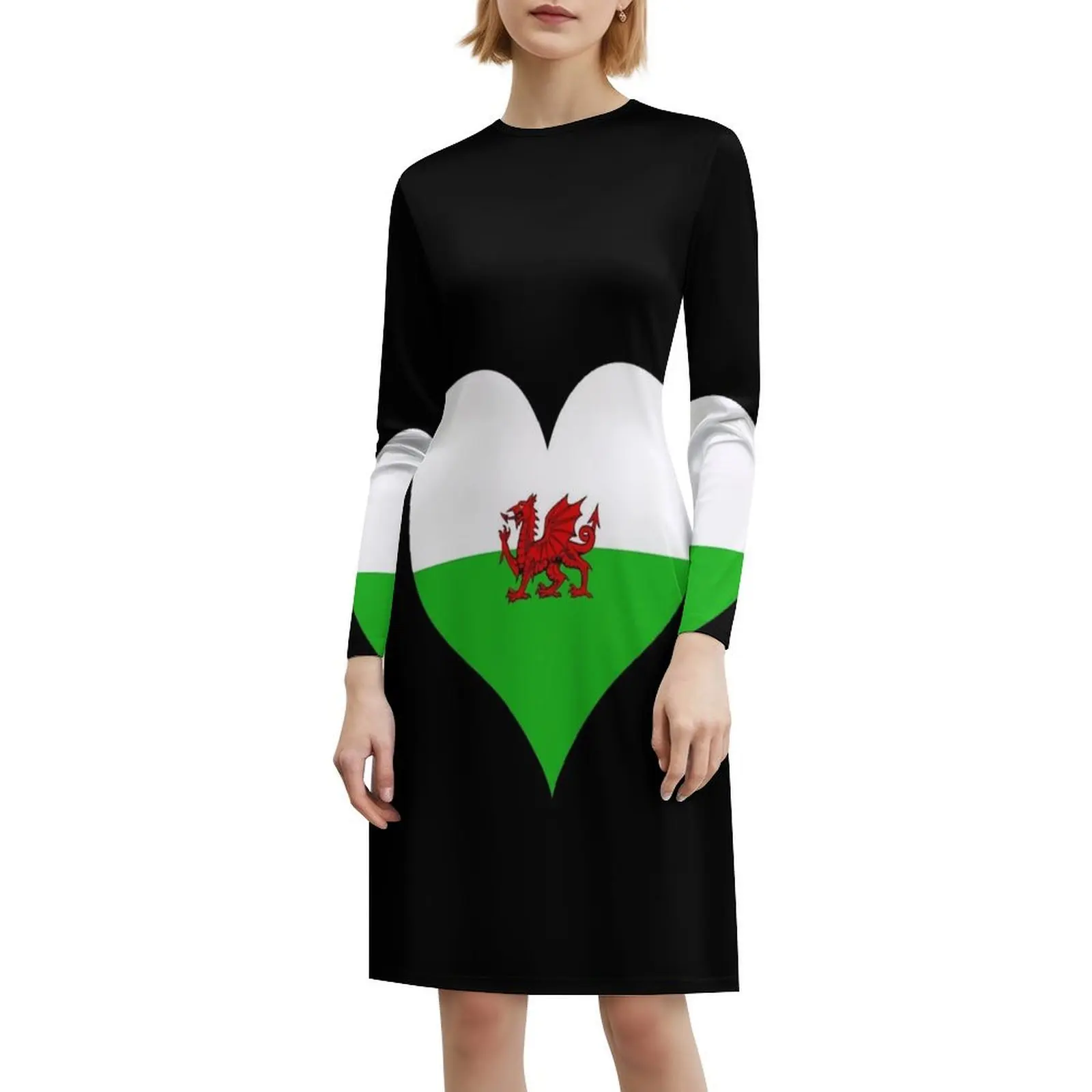 فستان Cymru ذو فتحة عنق على شكل قلب فستان صيفي أنيق للحفلات للنساء فستان التنين الأحمر الويلزي