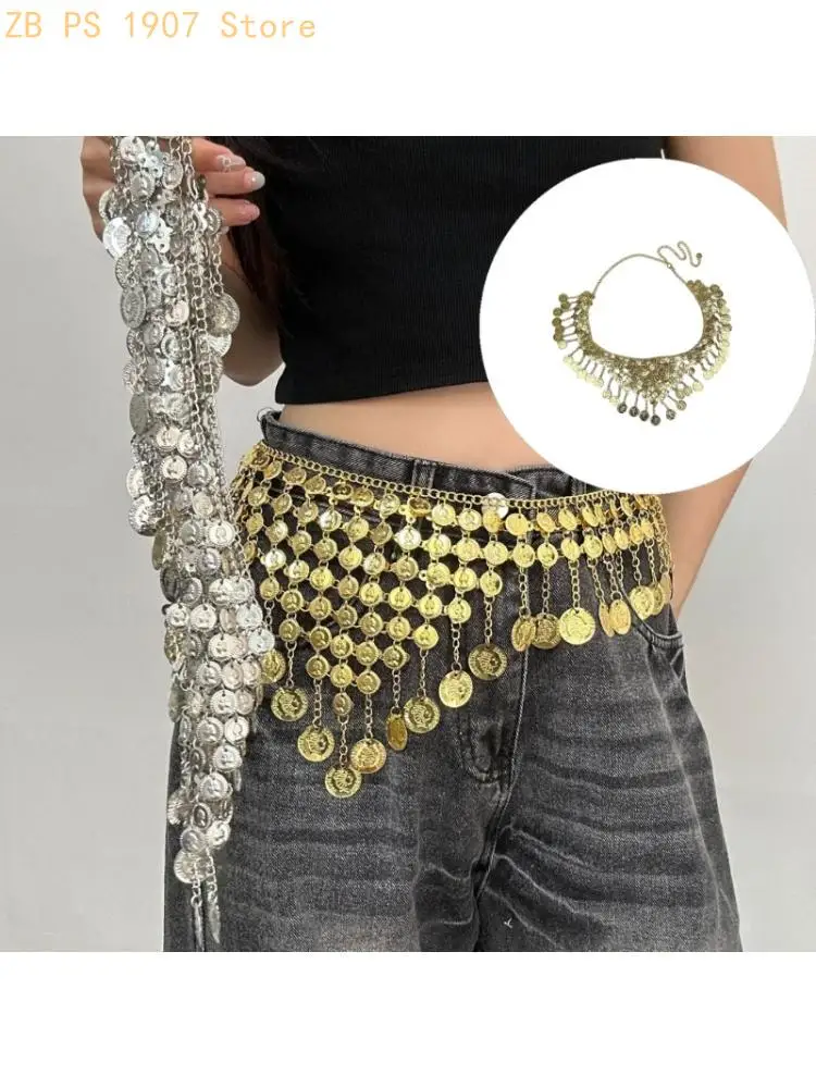 Silver Gold Waist Belt With Sequins And Fringe Bohemian Body Jewelry Adjustable Belly Chain Adornment 55KA