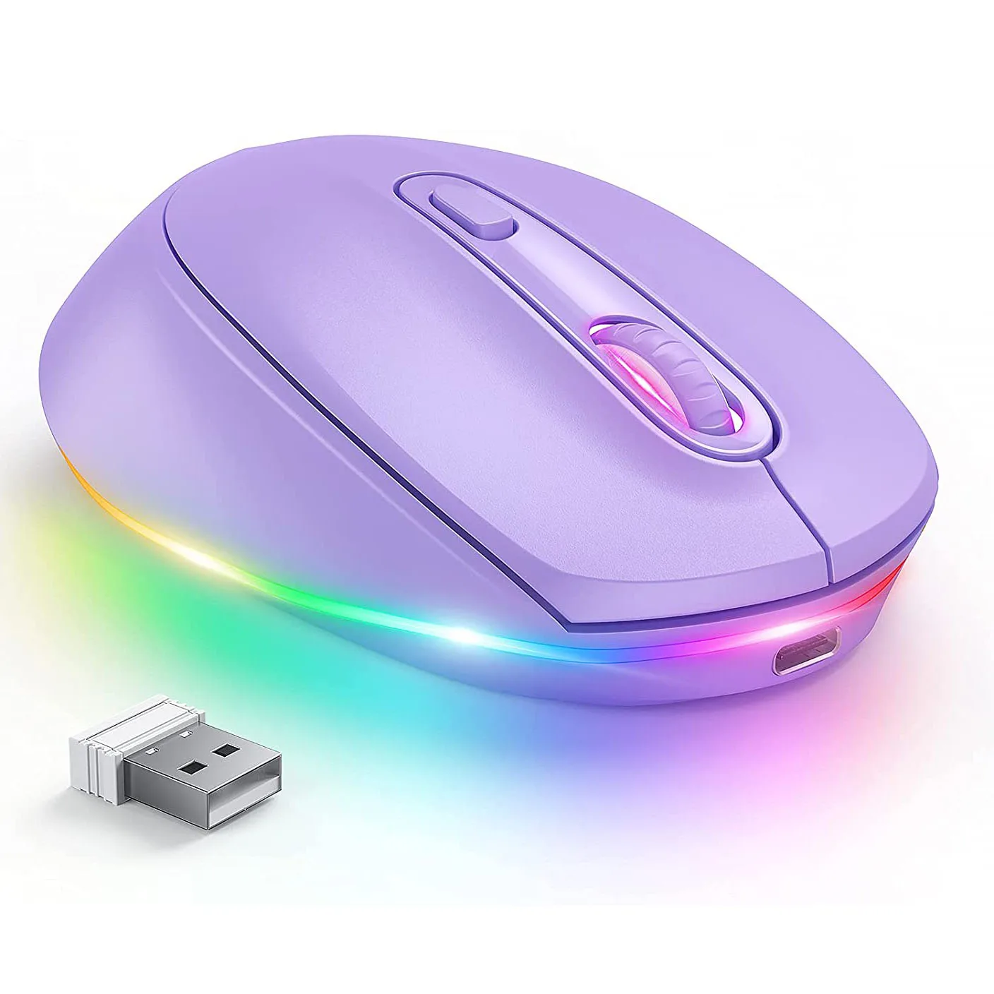 Compact 2.4G Wireless Mouse Light Up LED Rainbow 3 Level Adjustable DPI Mouse Super Silent Ergonomic Mouse For Laptop MacBook