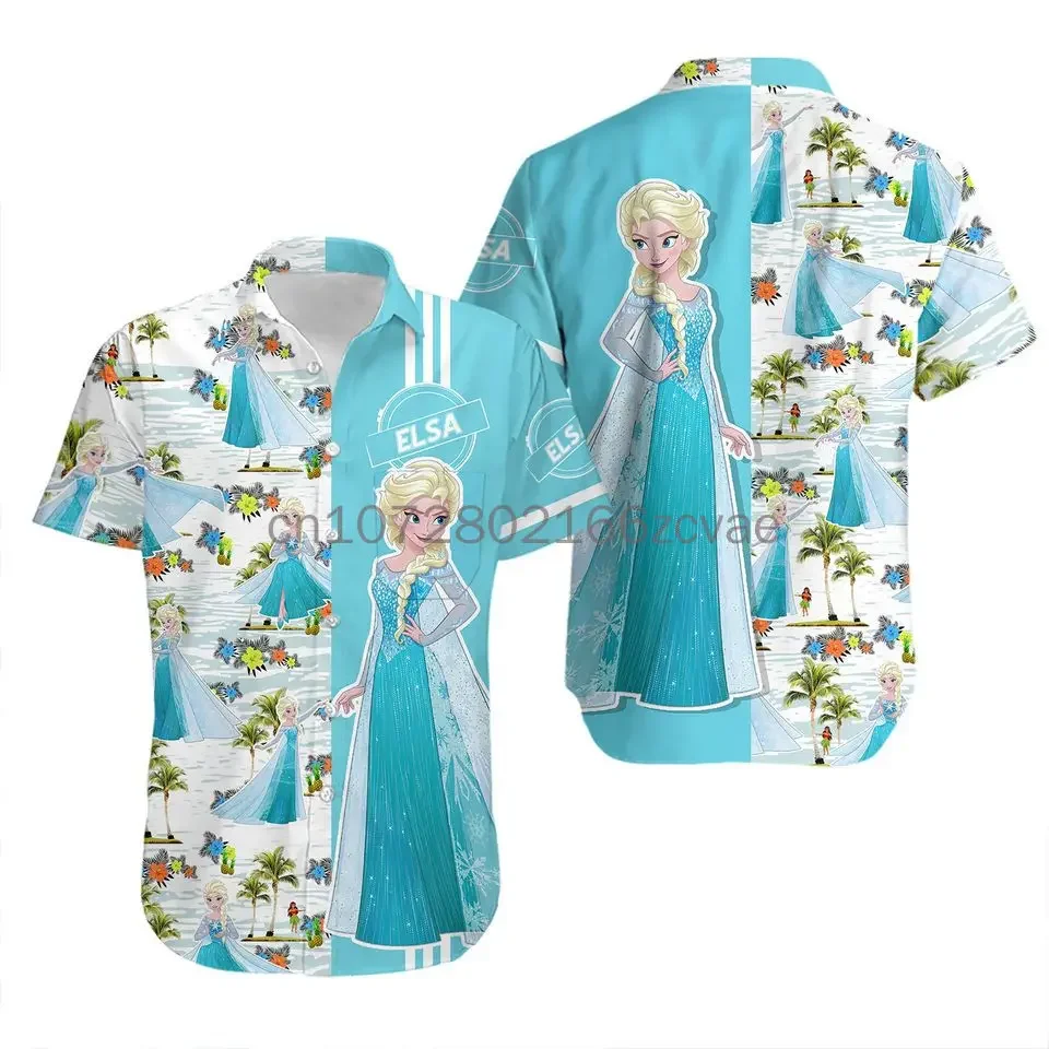 2024 New Disney Frozen Inspiration Men and Women Button Up Short Sleeve Fashion Kids Hawaiian Shirt Vintage Short Sleeve Shirt