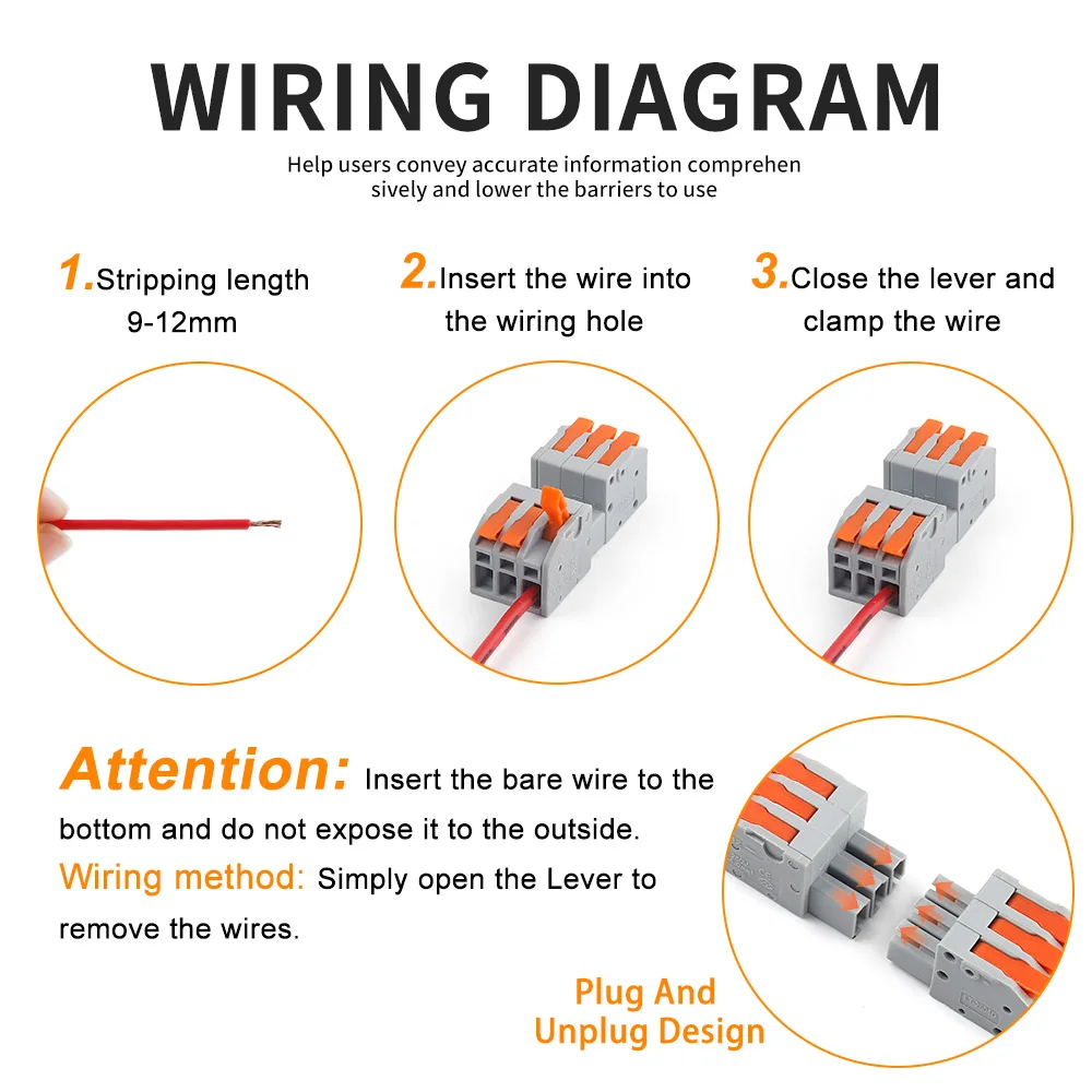 DIY GO 10/50PCS Wire Connectors 1-12 Way 1 in 1 Out Fast Universal Conductor Wiring Cable Electrical plug-in Butt Terminal Block