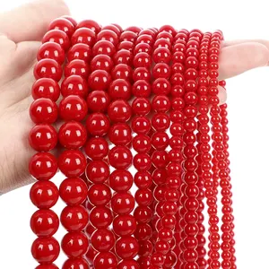 Manik-manik Batu Koral Merah Manik-manik Pengatur Jarak Longgar Bulat untuk Pembuatan Perhiasan Aksesori Kalung Gelang Pesona DIY 6 8 10mm 12 manik-manik batu howlite penjualan terbaik - №
