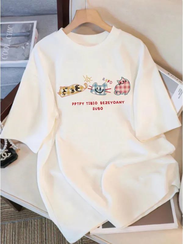 Maglietta da donna oversize Moda estiva Disegnata stampata Casual Top a maniche corte Pullover Comoda maglietta taglie forti Abito alla moda