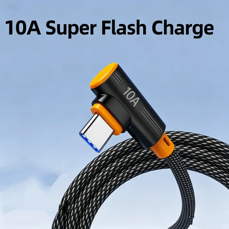 10A USB C 90° Elbow Cable Super Fast Charging USB To Type C Data Cable for Samsung Xiaomi Huawei Laptop Cable Data Transfer Line