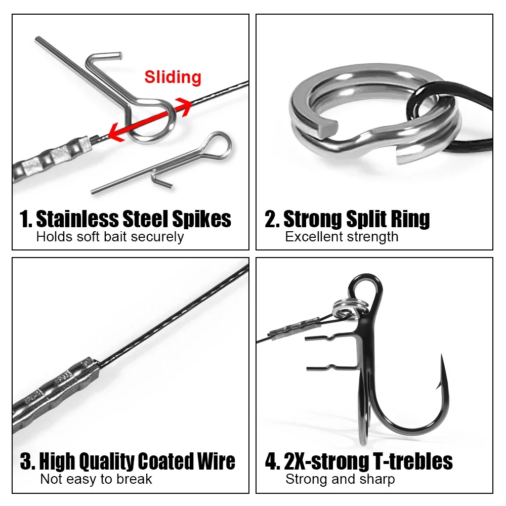 Palisandro, 3 uds., punto de huelga, aparejo Stinger, accesorios de pesca de Lucio, señuelo Softbait de goma # 4 # 2 # 1 # Gancho en T de asistencia para el vientre de curva ancha 1/0