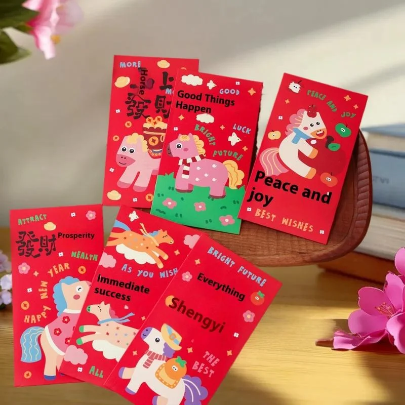 6Pcs/set Cartoon Creativity Chinese New Year Money Envelope Lucky Red Pockets 2026 Horse Year Spring Festival Red Envelope