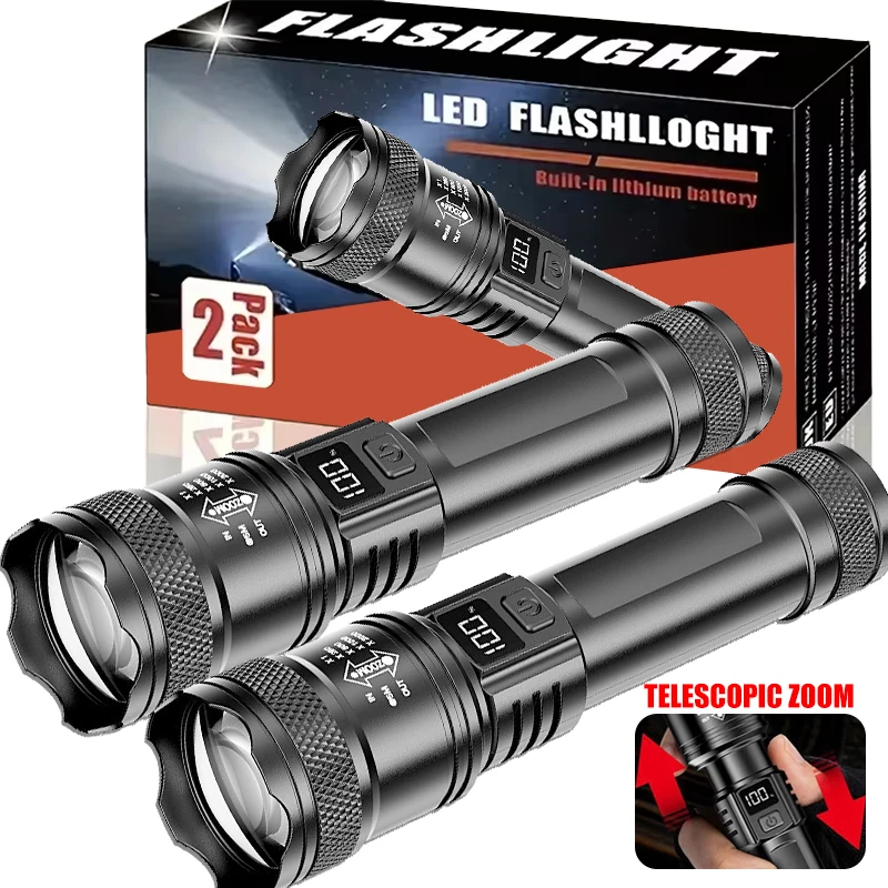 P50 TY-908M Led Flashlight 2000LM Type-C Rechargeable Tactical Torch with Display Waterproof Light for Camping Fishing Emergency