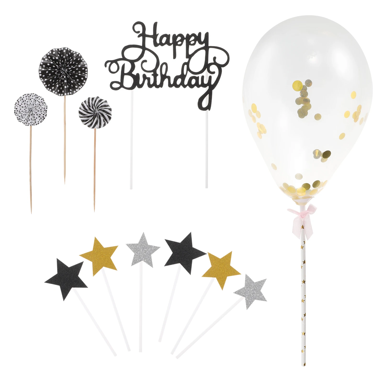 

12 Pcs Cake Insert Cards Glitter Decorative Props Birthday Cupcake Picks Adornments Topper Cake Decoration Party Supplies