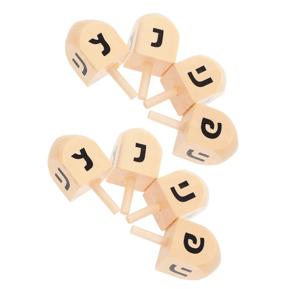 

8Pcs Hanukkah Wooden Dreidels Traditional Spinning Tops Indoor Outdoor Family Game Holiday Party Supplies Mini Dreidels Bulk