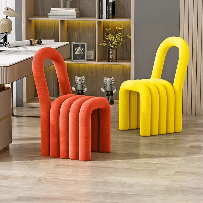 Creative Nordic Rainbow Dining Chair for Bedroom Living Room Makeup Dressing Stool Special-Shape Lambswool Home Decorative Chair