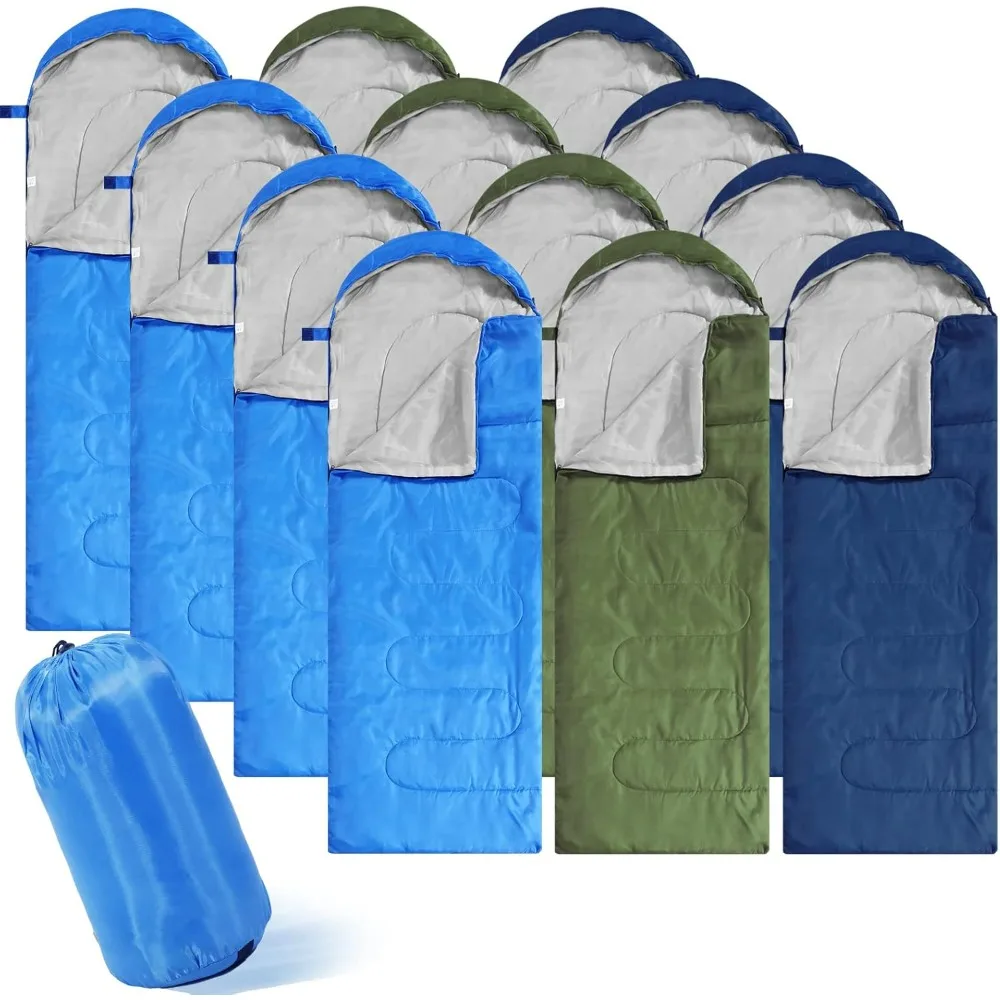 12 Pcs Camping Sleeping Bag Bulk for Homeless, 4 Seasons Cold Warm Weather Sleeping Bags, Waterproof,  Lightweight, Compression.